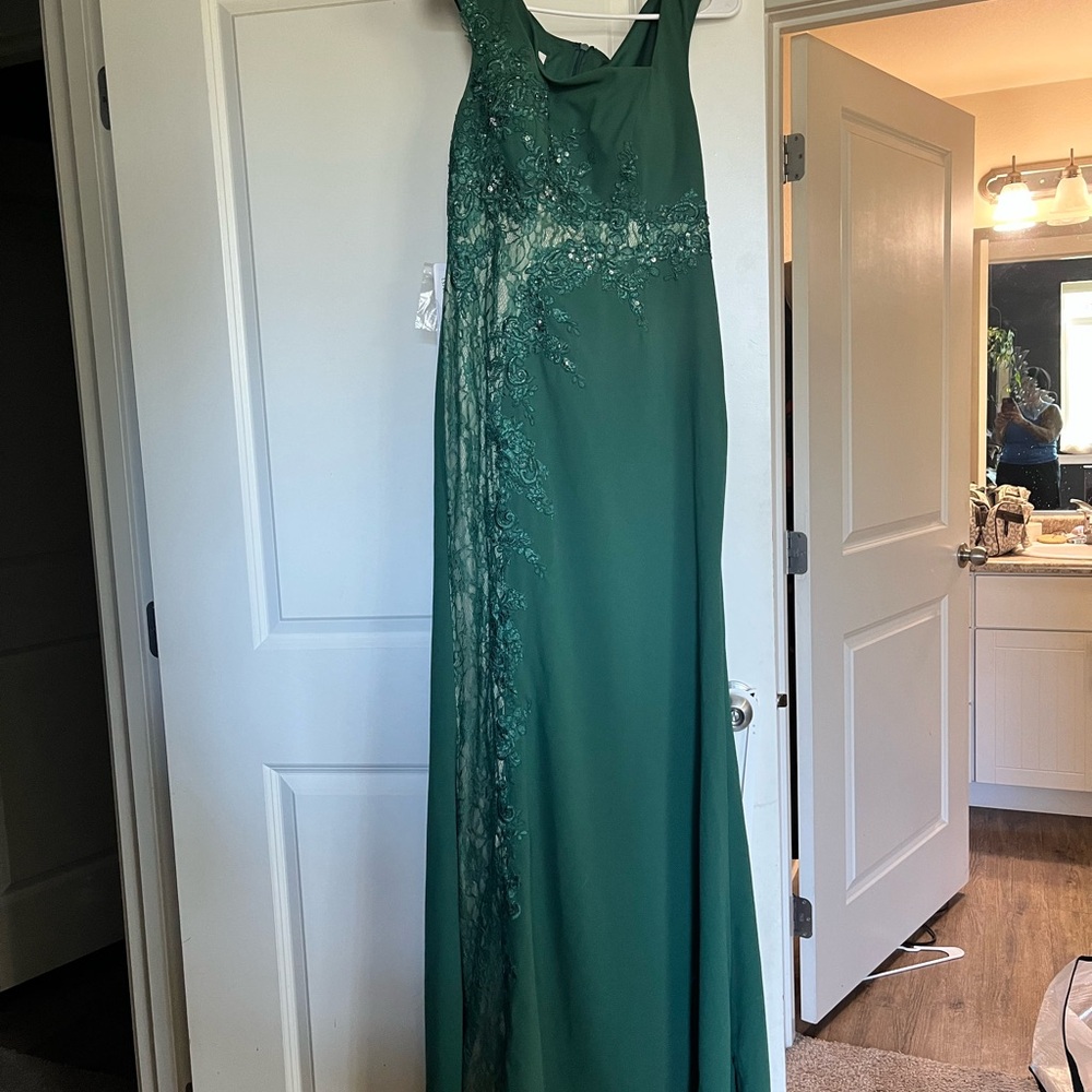 Azazie Forest Green Wedding Dress with Lace Detail
